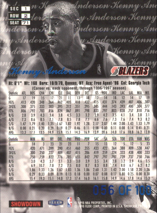 1997-98 Flair Showcase Legacy Collection Row 2 #71 Kenny Anderson back image