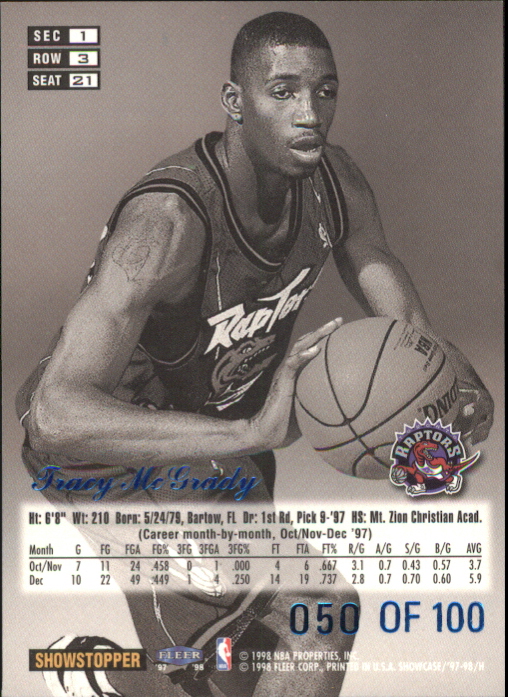 1997-98 Flair Showcase Legacy Collection Row 3 #21 Tracy McGrady back image