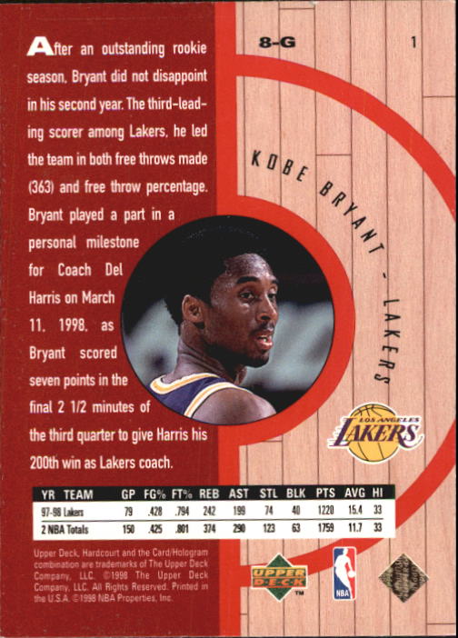1998 Upper Deck Hardcourt #1 Kobe Bryant back image
