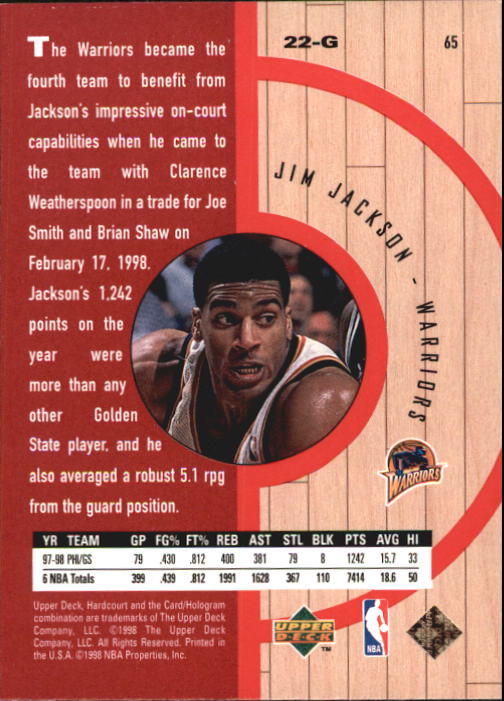 1998 Upper Deck Hardcourt #65 Jim Jackson back image