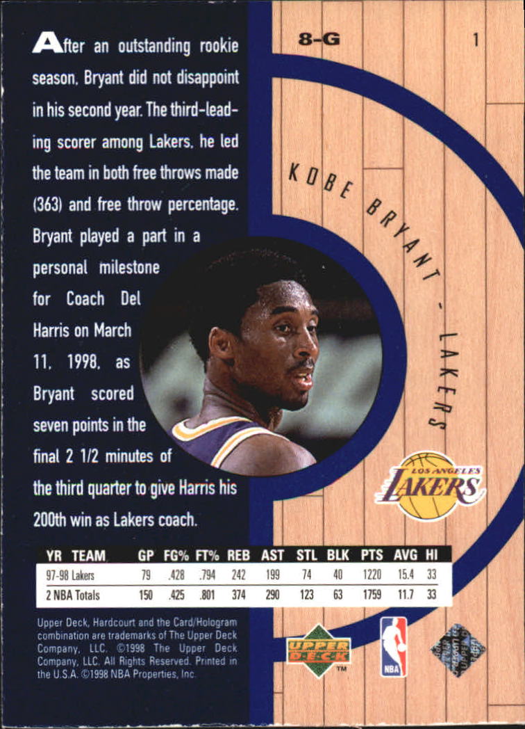 1998 Upper Deck Hardcourt Home Court Advantage #1 Kobe Bryant back image