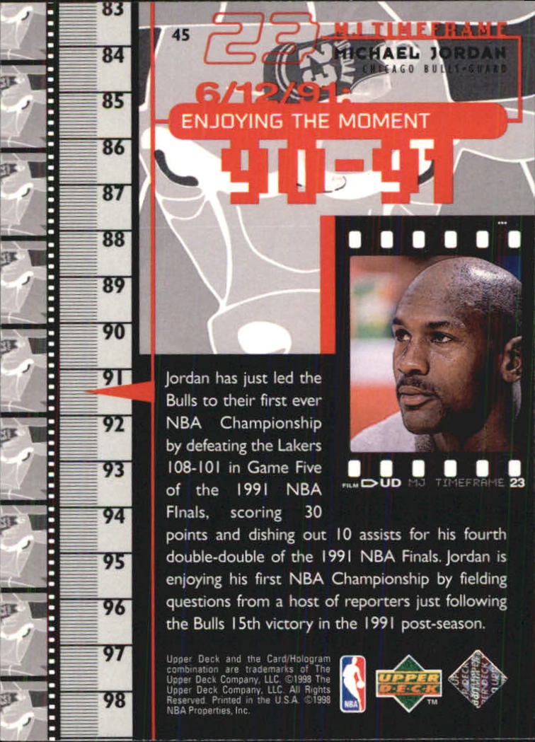 1998 Upper Deck Michael Jordan Living Legend #45 Michael Jordan TF 1991-92 back image