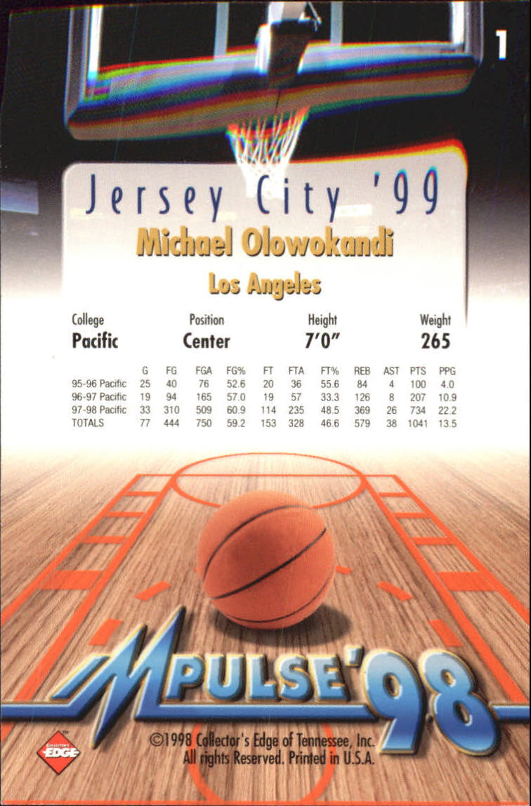 1998 Collector's Edge Impulse Jersey City '99 #1 Michael Olowokandi back image