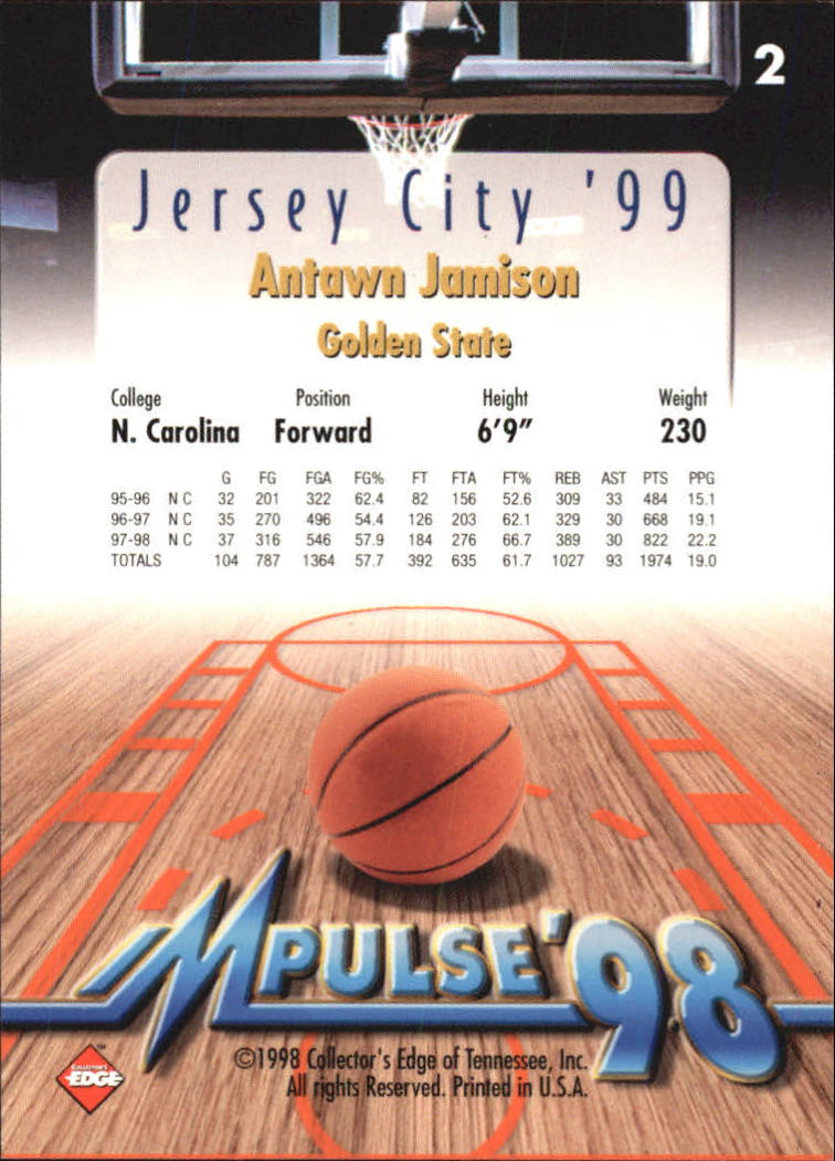 1998 Collector's Edge Impulse Jersey City '99 #2 Antawn Jamison back image