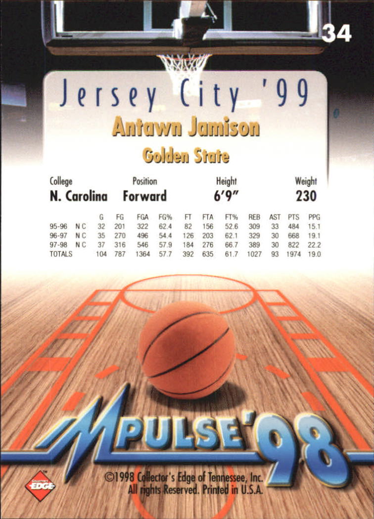 1998 Collector's Edge Impulse Jersey City '99 #34 Antawn Jamison AA back image