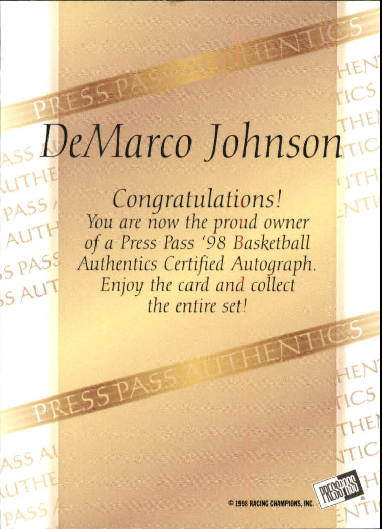 1998 Press Pass Authentics Autographs #25 DeMarco Johnson back image