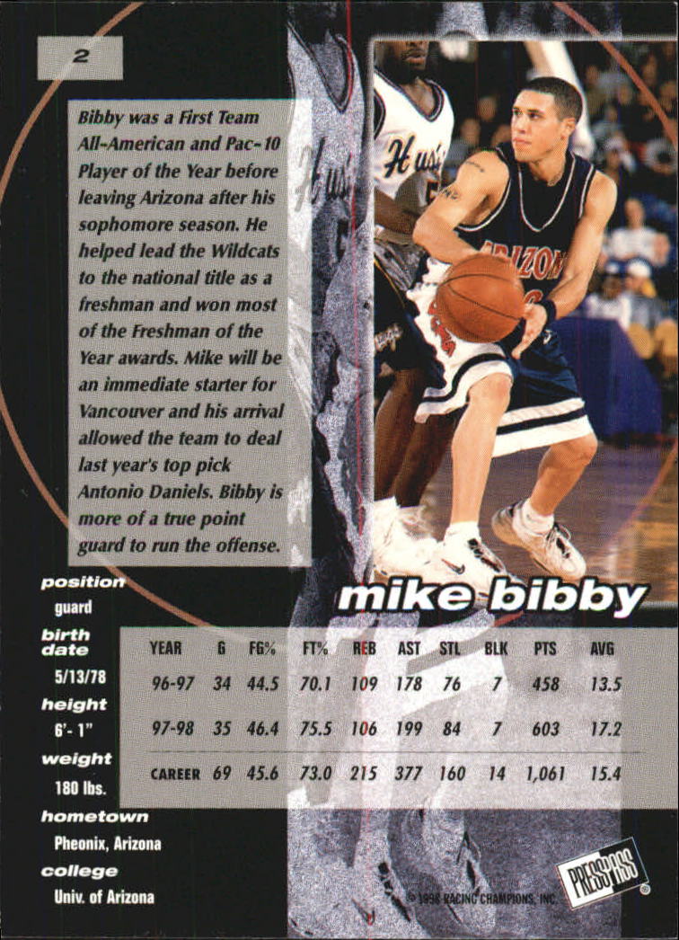 1998 Press Pass Double Threat #2 Mike Bibby back image
