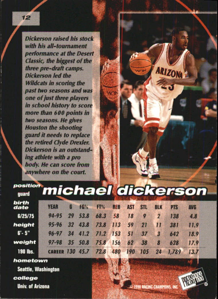 1998 Press Pass Double Threat #12 Michael Dickerson back image