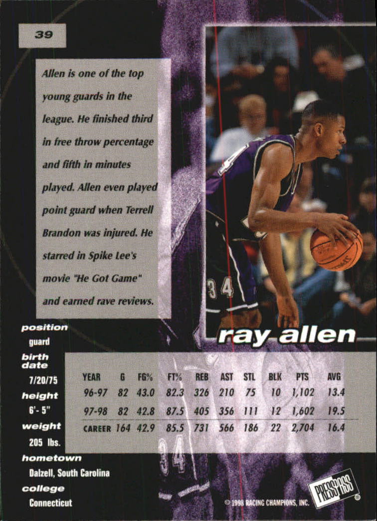1998 Press Pass Double Threat #39 Ray Allen back image