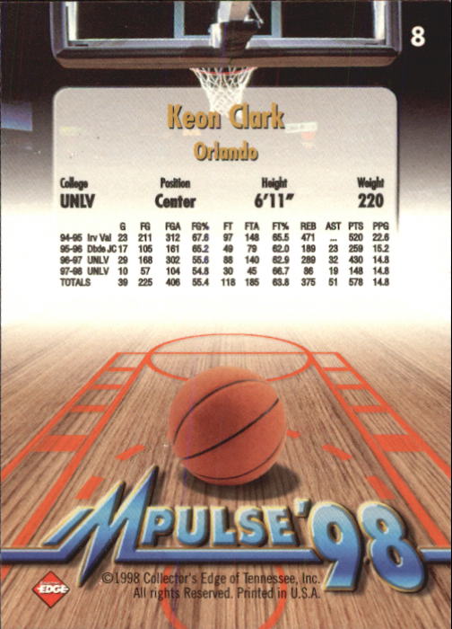 1998 Collector's Edge Impulse #8 Keon Clark back image
