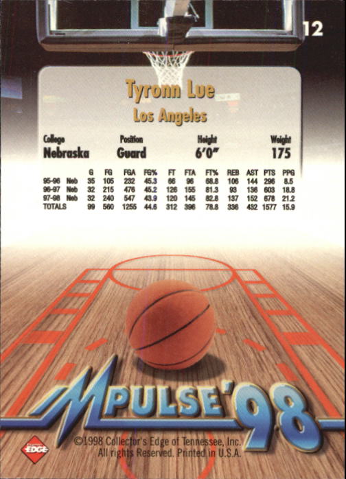 1998 Collector's Edge Impulse #12 Tyronn Lue back image