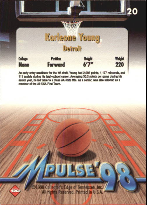 1998 Collector's Edge Impulse #20 Korleone Young back image