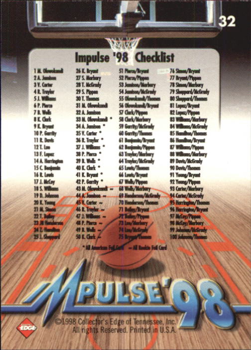 1998 Collector's Edge Impulse #32 Antawn Jamison CL back image