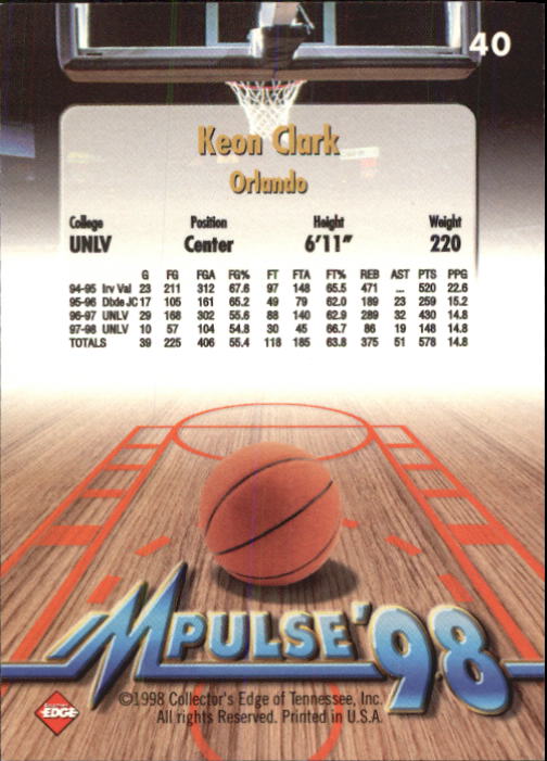 1998 Collector's Edge Impulse #40 Keon Clark AA back image