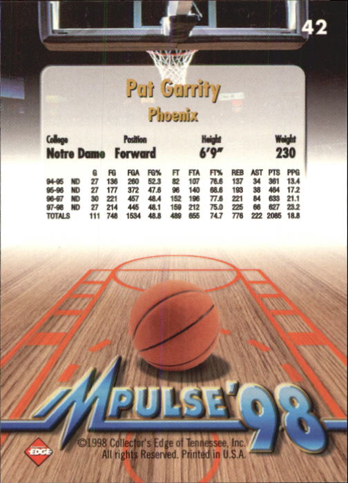 1998 Collector's Edge Impulse #42 Pat Garrity AA back image