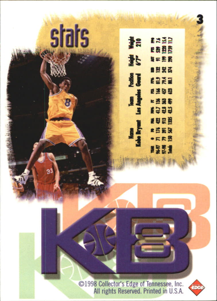 1998 Collector's Edge Impulse KB8 #3 Kobe Bryant back image