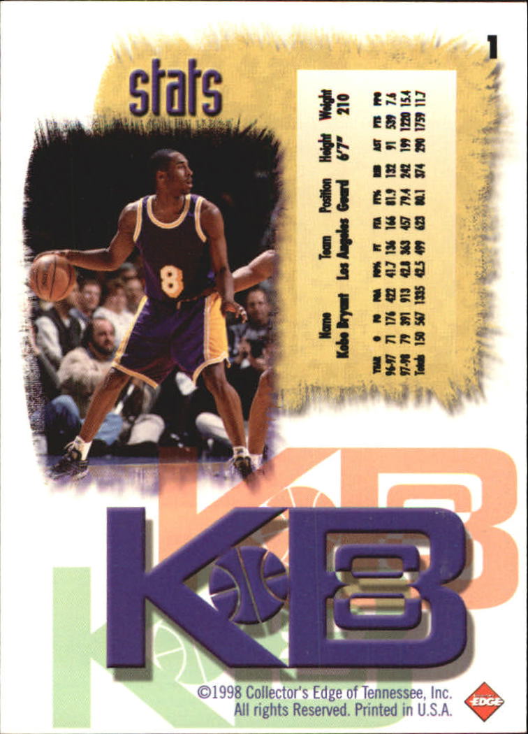 1998 Collector's Edge Impulse KB8 Silver #1 Kobe Bryant back image