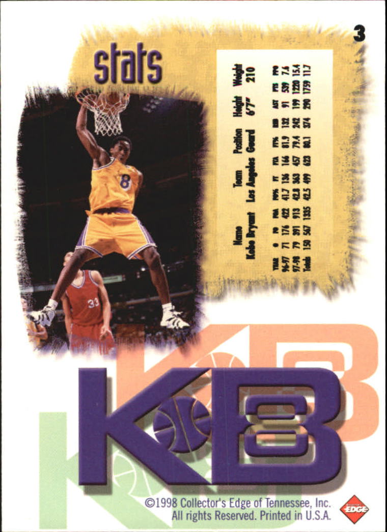 1998 Collector's Edge Impulse KB8 Silver #3 Kobe Bryant back image
