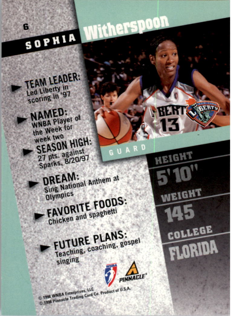 1998 Pinnacle WNBA #6 Sophia Witherspoon back image