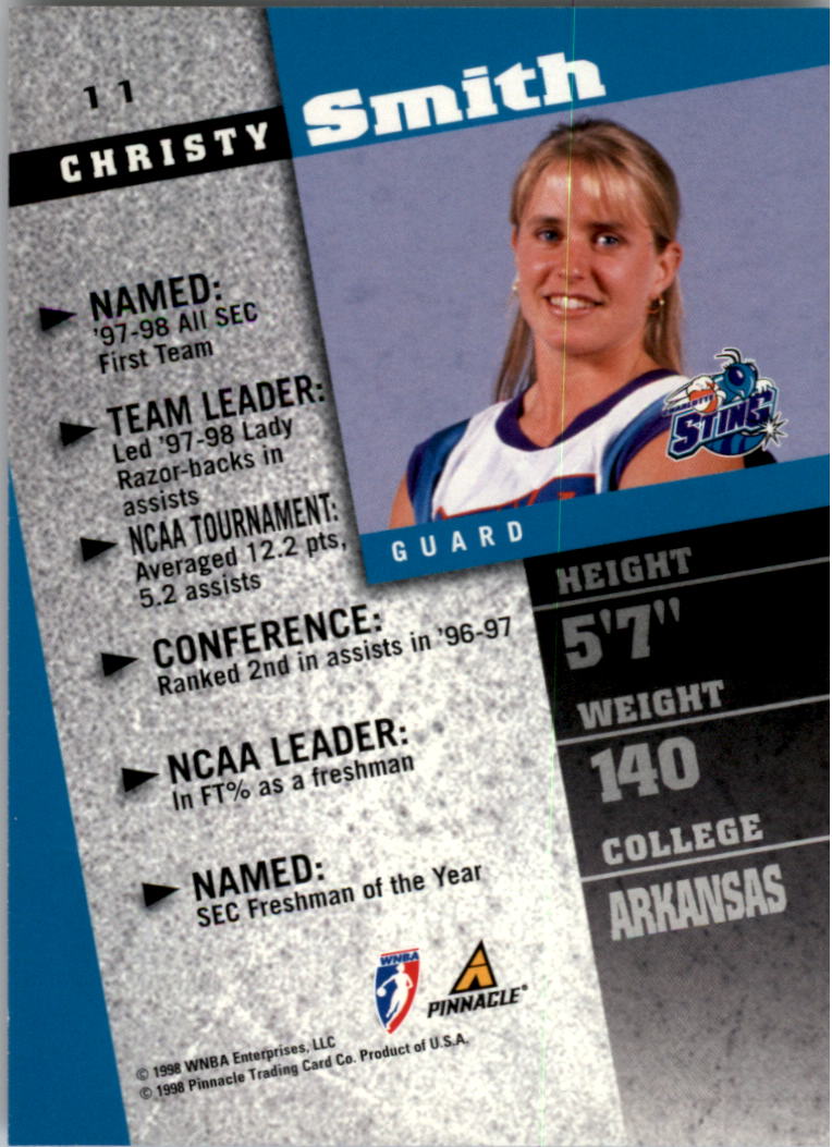 1998 Pinnacle WNBA #11 Christy Smith RC back image