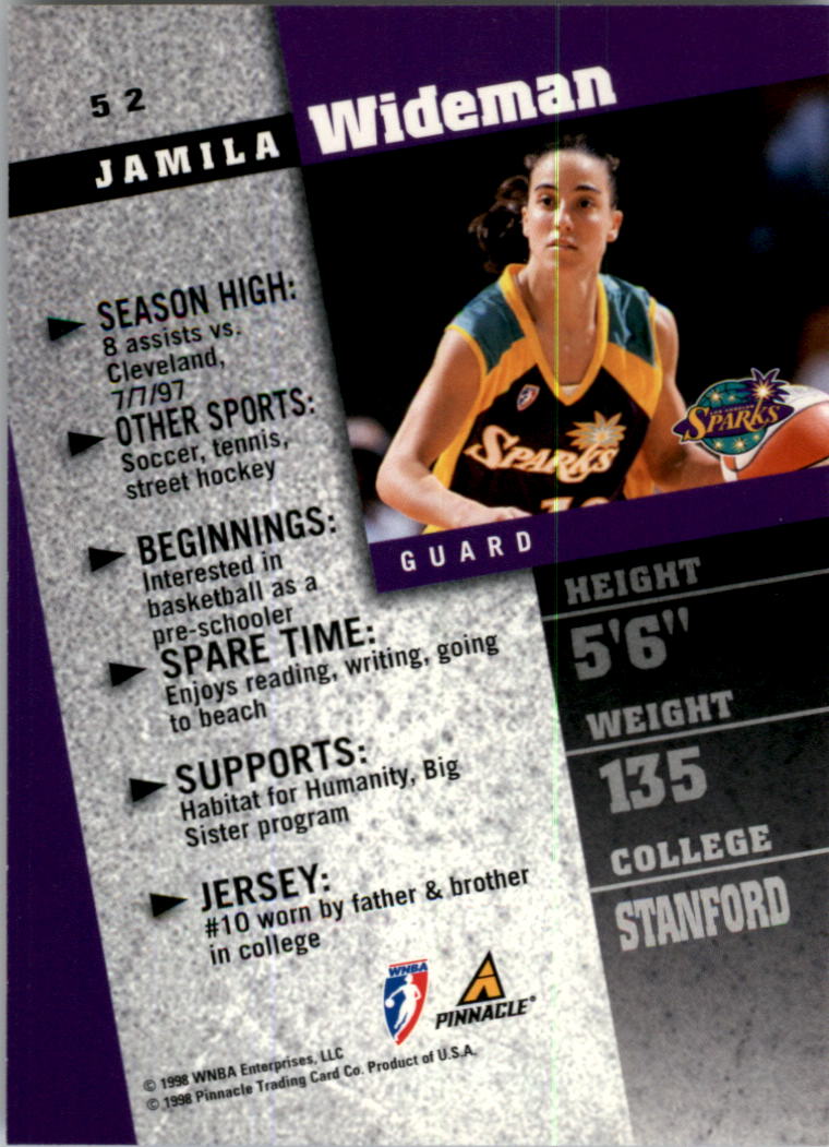 1998 Pinnacle WNBA #52 Jamila Wideman back image