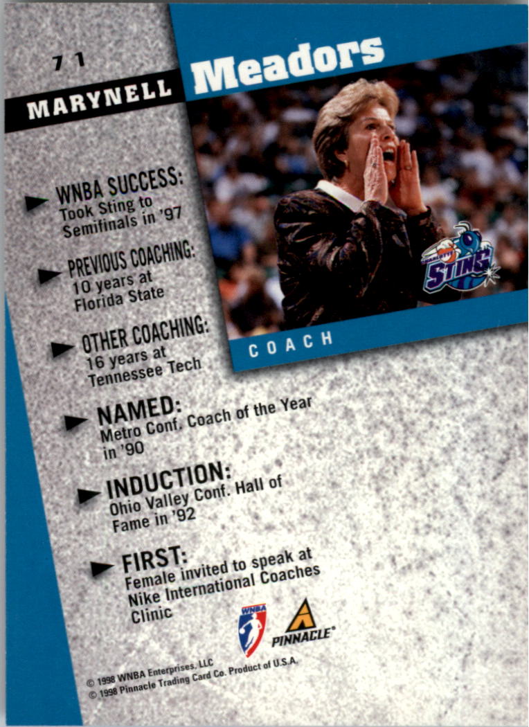 1998 Pinnacle WNBA #71 Marynell Meadors CO back image