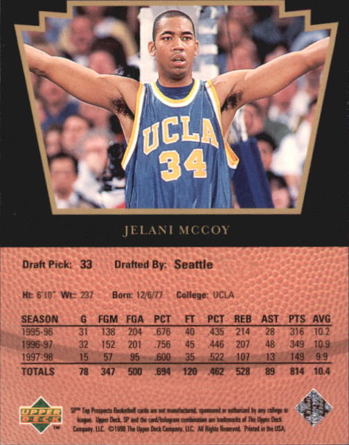 1998 SP Top Prospects #25 Jelani McCoy back image