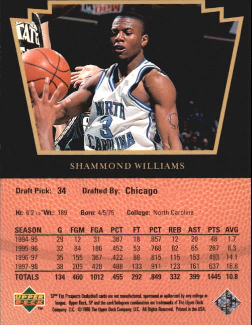 1998 SP Top Prospects #26 Shammond Williams back image