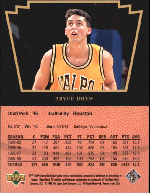 1998 SP Top Prospects #39 Bryce Drew back image