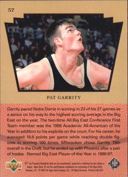1998 SP Top Prospects #57 Pat Garrity TP back image