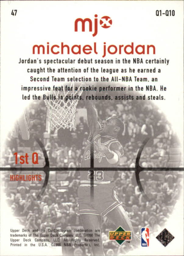 1998 Upper Deck MJx #47 Michael Jordan/1st Quarter Highlights back image