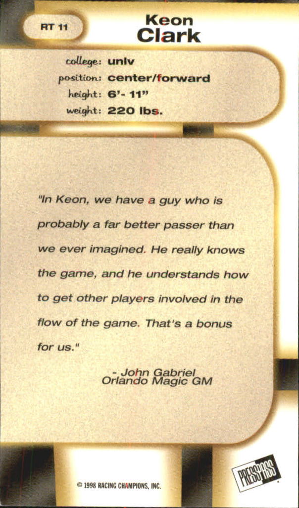 1998 Press Pass Double Threat Retros #R11 Keon Clark back image