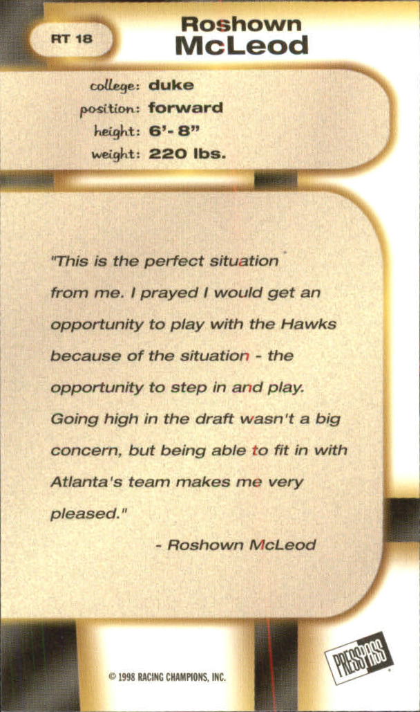 1998 Press Pass Double Threat Retros #R18 Roshown McLeod back image