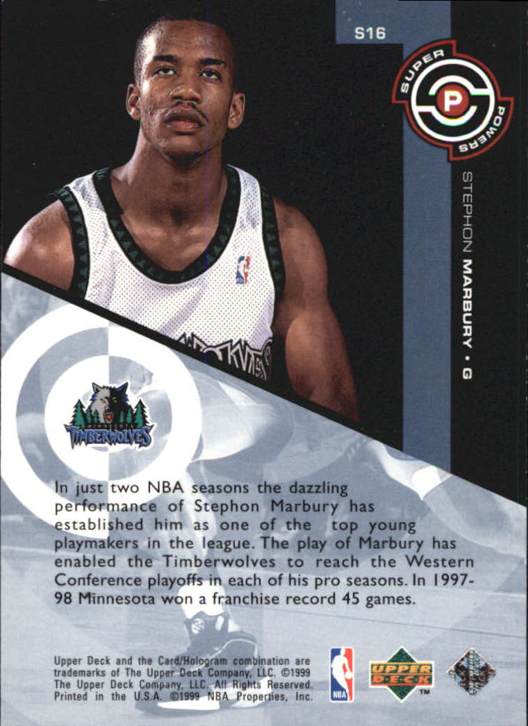 1998-99 Upper Deck Super Powers #S16 Stephon Marbury back image
