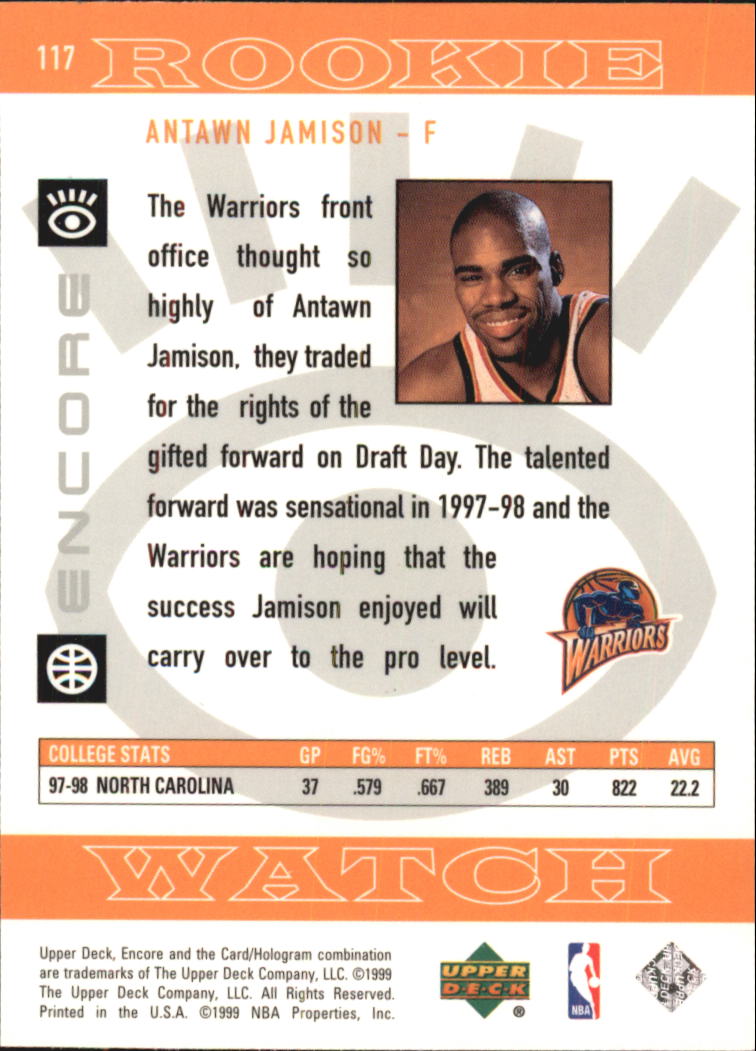 1998-99 Upper Deck Encore #117 Antawn Jamison RC back image