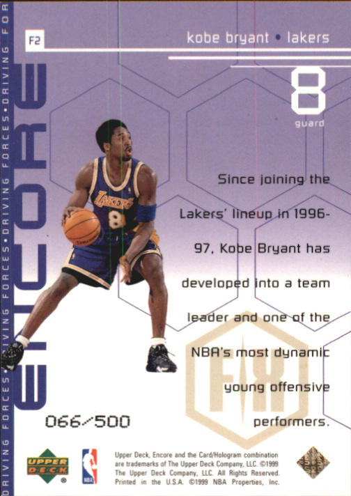 1998-99 Upper Deck Encore Driving Forces F/X #F2 Kobe Bryant back image