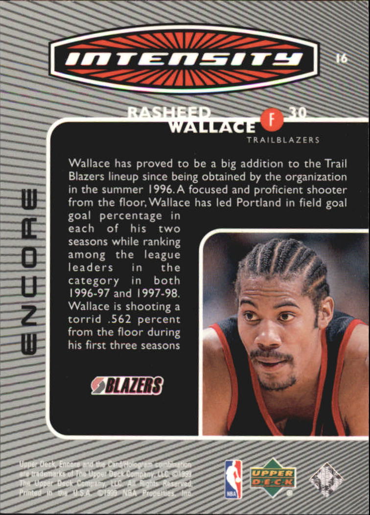 1998-99 Upper Deck Encore Intensity #I6 Rasheed Wallace back image