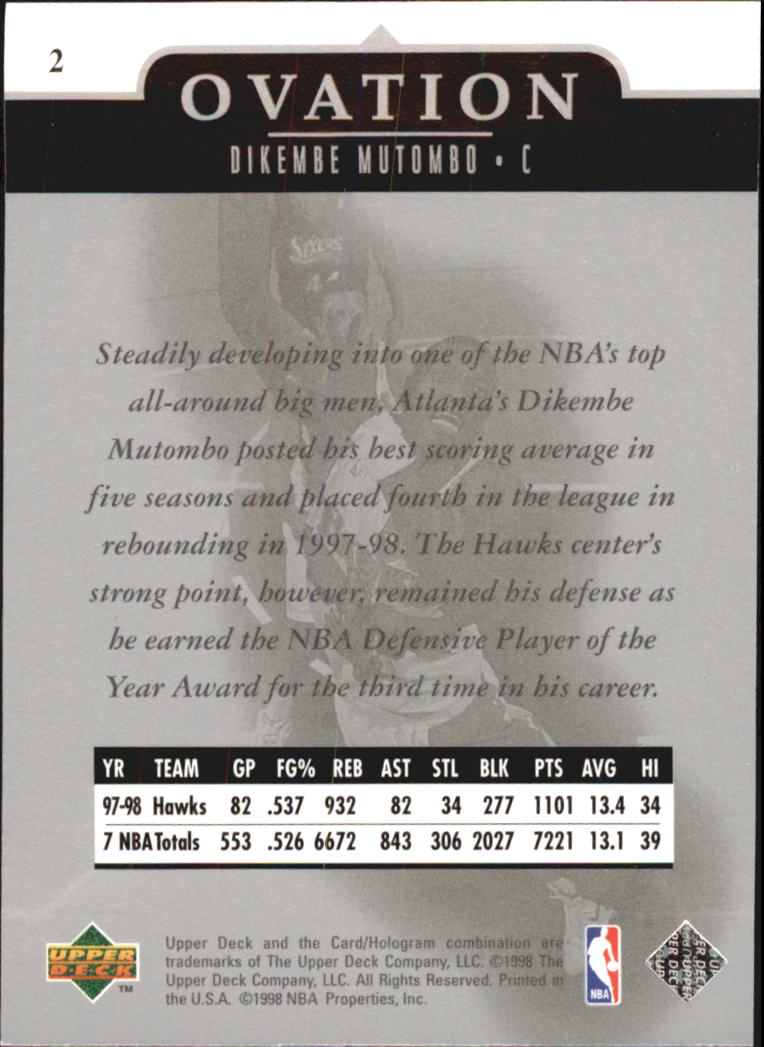 1998-99 Upper Deck Ovation #2 Dikembe Mutombo back image