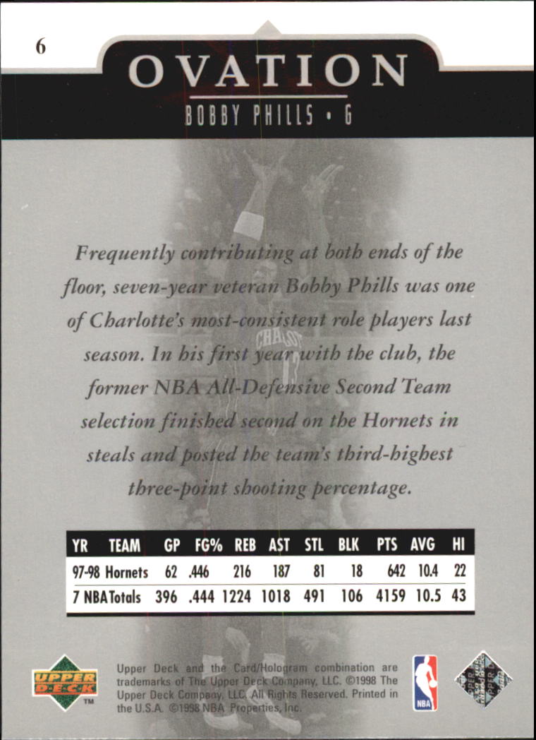 1998-99 Upper Deck Ovation #6 Bobby Phills back image