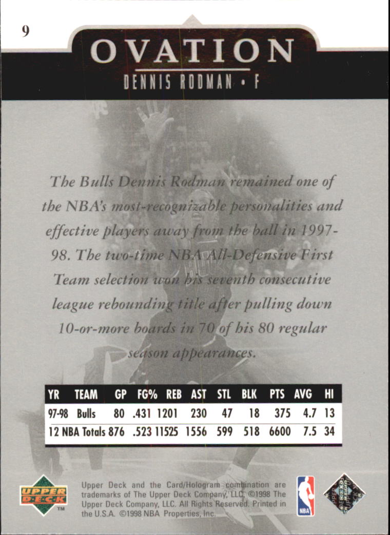 1998-99 Upper Deck Ovation #9 Dennis Rodman back image
