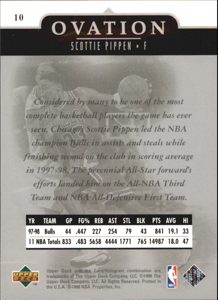 1998-99 Upper Deck Ovation #10 Scottie Pippen back image