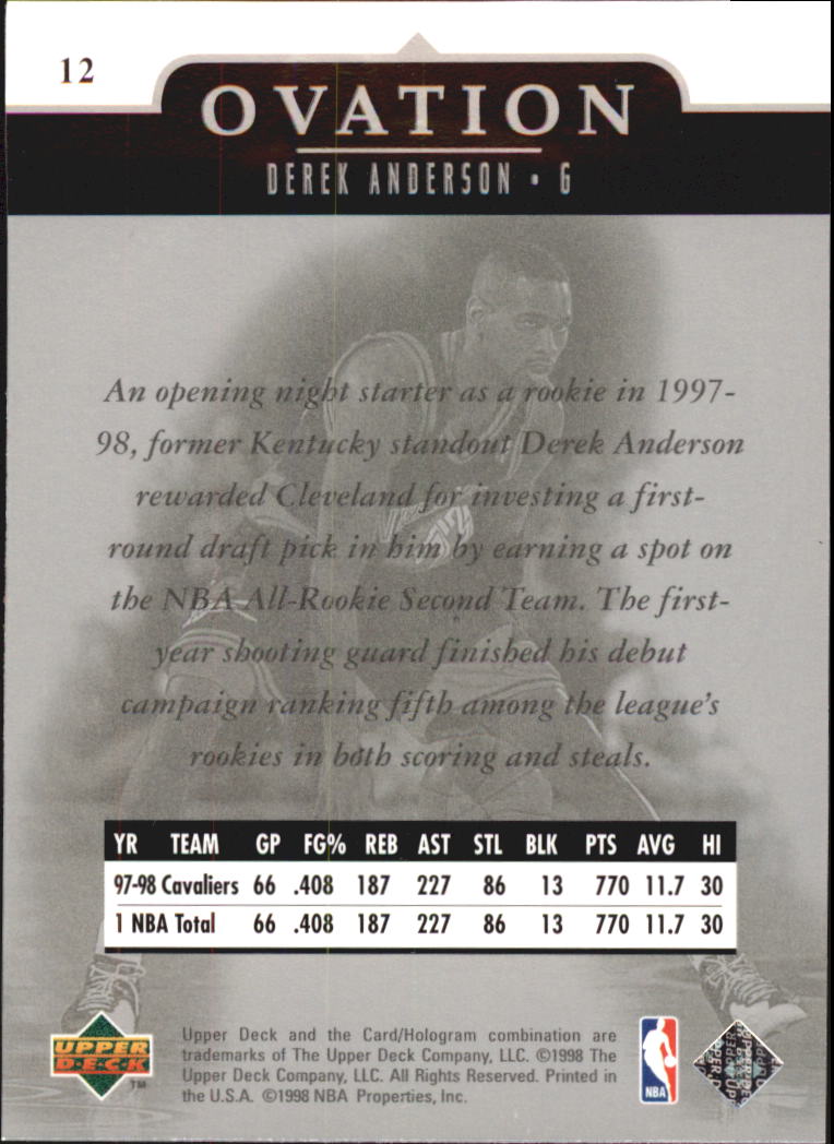 1998-99 Upper Deck Ovation #12 Derek Anderson back image