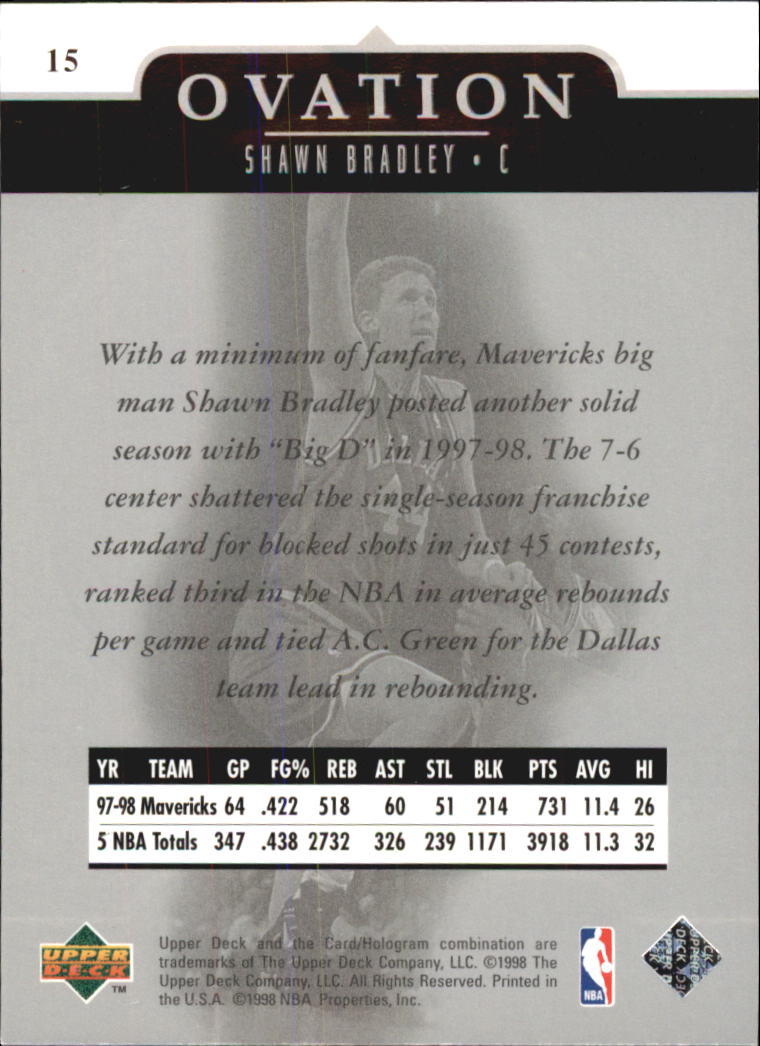 1998-99 Upper Deck Ovation #15 Shawn Bradley back image