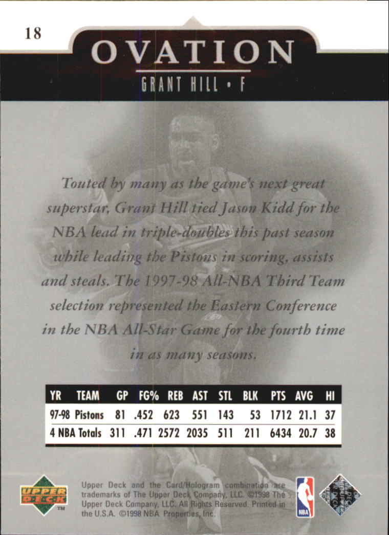 1998-99 Upper Deck Ovation #18 Grant Hill back image