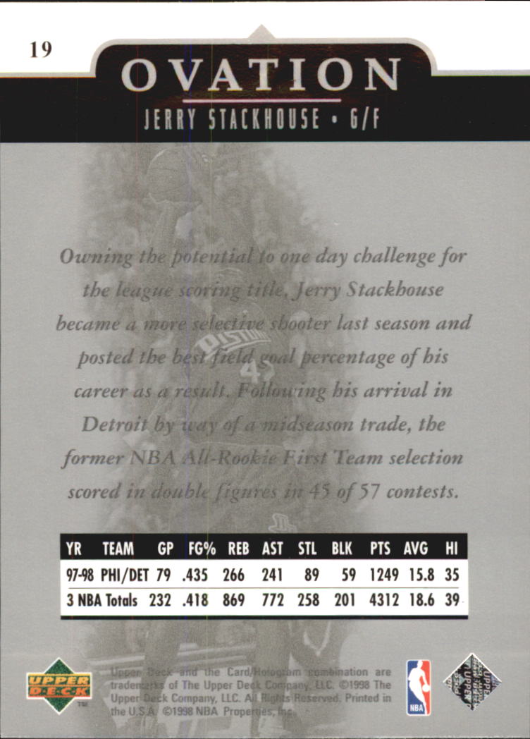 1998-99 Upper Deck Ovation #19 Jerry Stackhouse back image