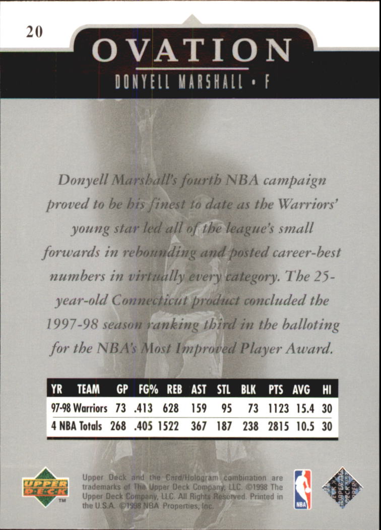 1998-99 Upper Deck Ovation #20 Donyell Marshall back image