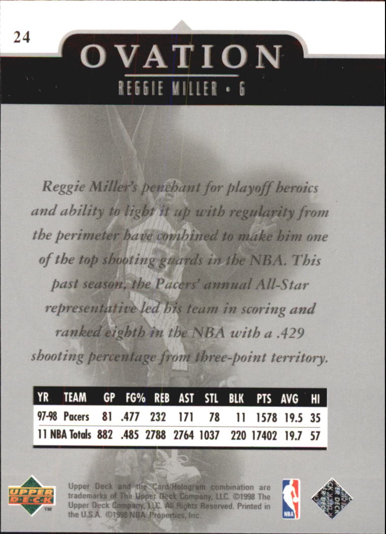 1998-99 Upper Deck Ovation #24 Reggie Miller back image