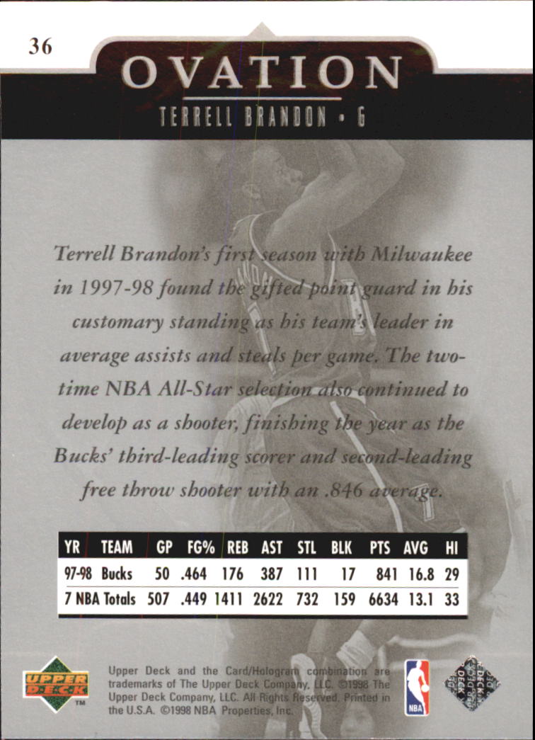 1998-99 Upper Deck Ovation #36 Terrell Brandon back image