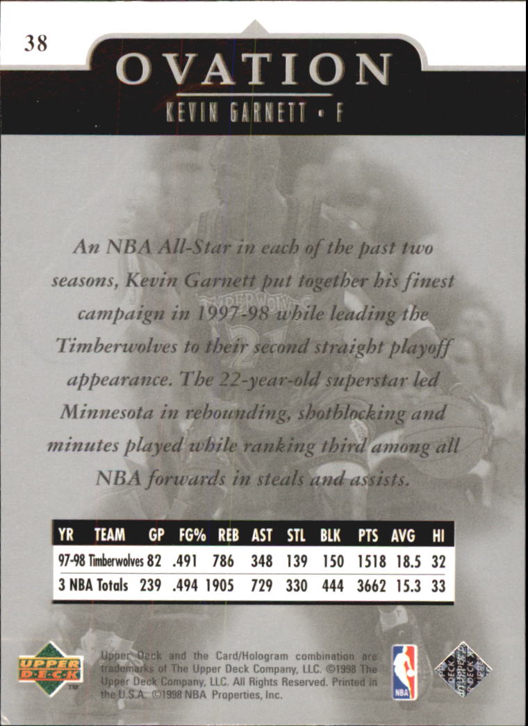 1998-99 Upper Deck Ovation #38 Kevin Garnett back image