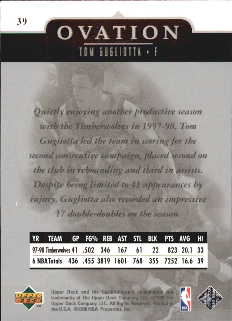 1998-99 Upper Deck Ovation #39 Tom Gugliotta back image